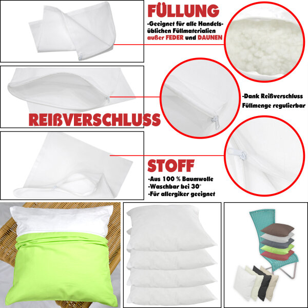 Kissen inlett 40 x 60 cm zum selberfüllen BAUMWOLLE mit Reißverschluss