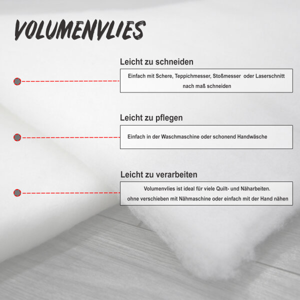Volumenvlies 300g/m² – 1x2,5m, Ca. 3cm Dick, 100% Polyester, Waschbar, Öko-Tex 100, Made In Germany