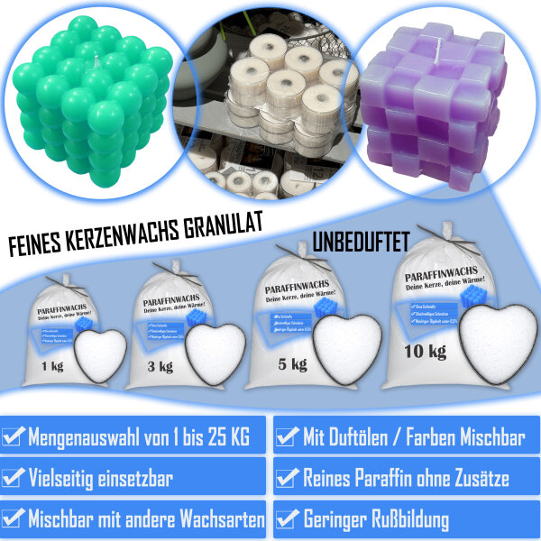 Paraffinwachs für Kerzen 5 kg Premium-Qualität fein Granulat unbeduftet