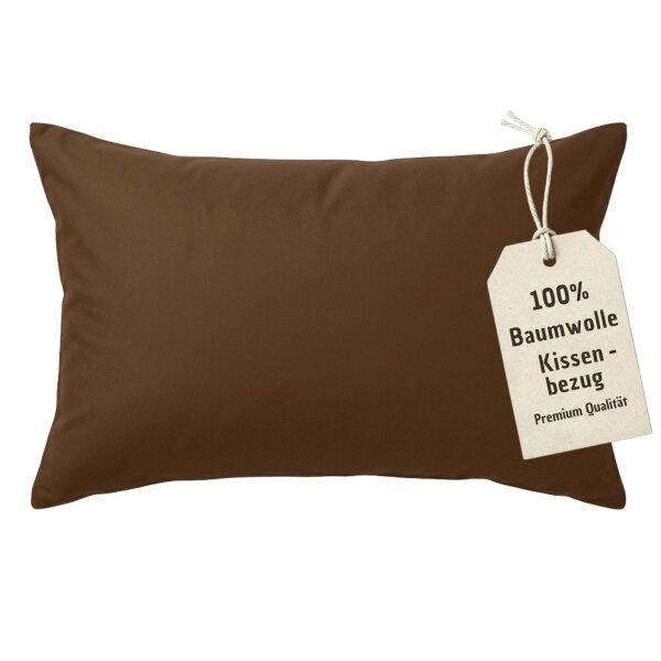 Kissenbezug 60x80 cm Braun | 100% Baumwolle | Atmungsaktive PREMIUM Kissenhülle mit verdecktem Reißverschluss